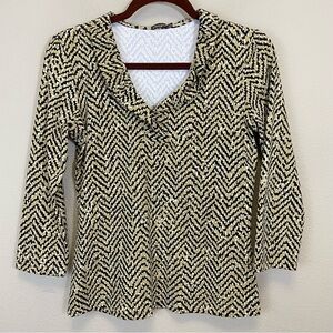 J. McLaughlin Durham Ruffle Neck 3/4 Sleeve Jersey Catalina Cloth Top Black‎ XS